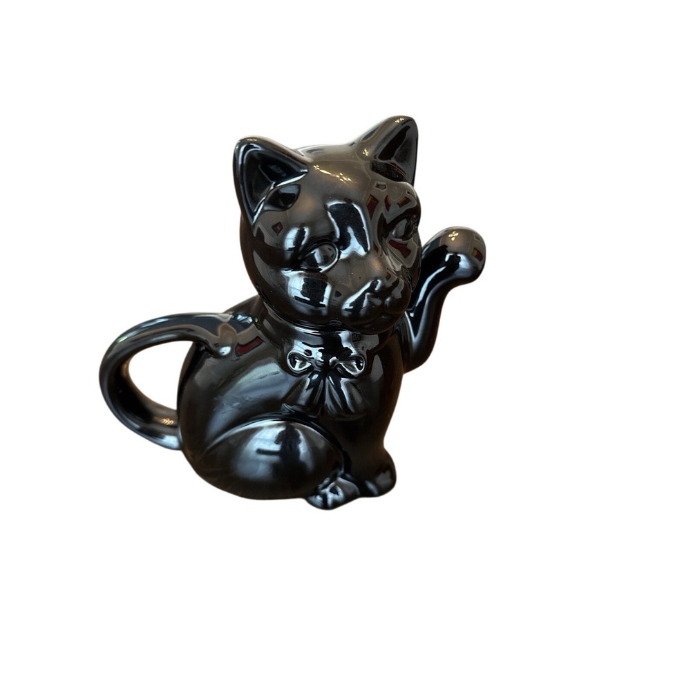 Unbranded Maneki-neko Lucky Cat Teapot Black Ceramic Glossy Excellent Condition